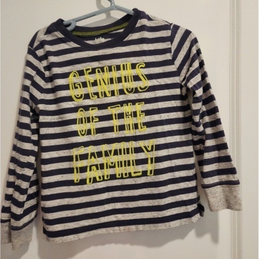 Baby B'gosh Kids sz4T Long Sleeve Shirt Genius of the Family Navy Stripe Funny